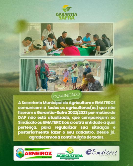 ATENÇÃO AGRICULTORES. NOTICIA SOBRE O GARANTIA SAFRA 2022/2023