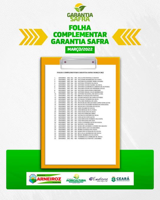ATENÇÃO NOVOS BENEFICIÁRIOS DO GARANTIA SAFRA A LISTA COMPLEMENTAR FOI DIVULGADA!